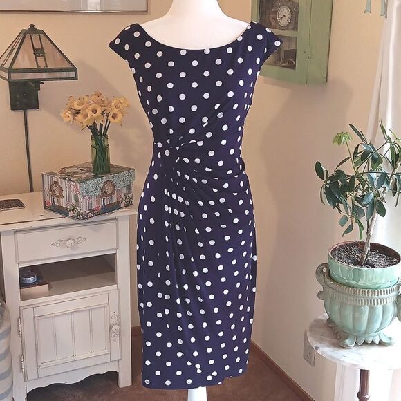Connected Apparel Deep Purple/ Navy Polka Dot  Dress. Career. Professional - Picture 1 of 11